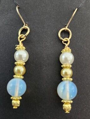 White Opal Pierced Earrings Handcrafted